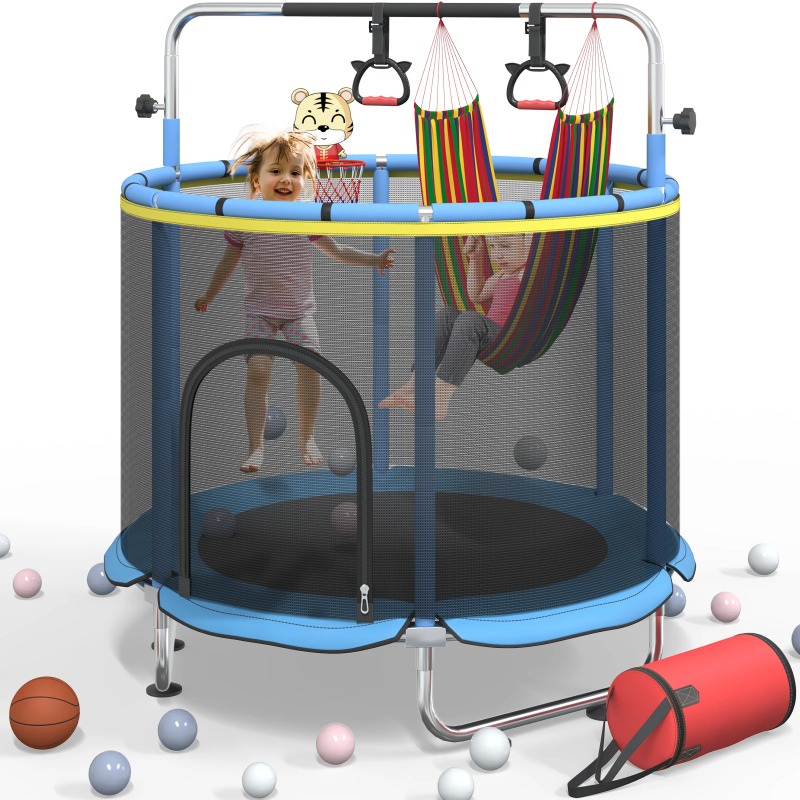 Kids Outdoor Basketball Hoop - 5FT Toddler Trampoline 8-in-1 Kids Mini