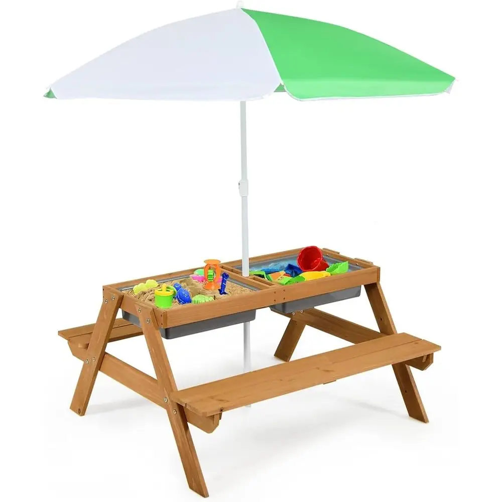 Kids Outdoor Water Table - 4-in-1 Wooden Sand & Water Picnic
