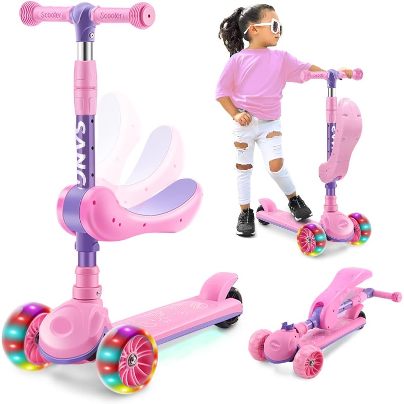 Kids Outdoor Ride On - 2-in-1 Kids Kick Scooter with LED