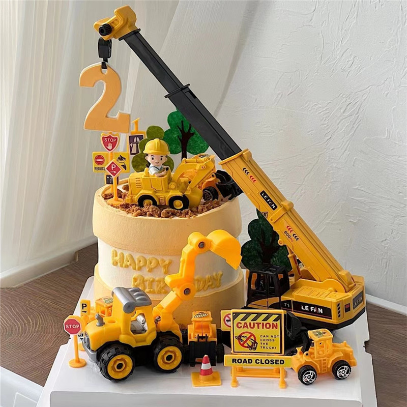 Kids Outdoor Excavator - Excavator Crane Tractor Cake Topper Construction