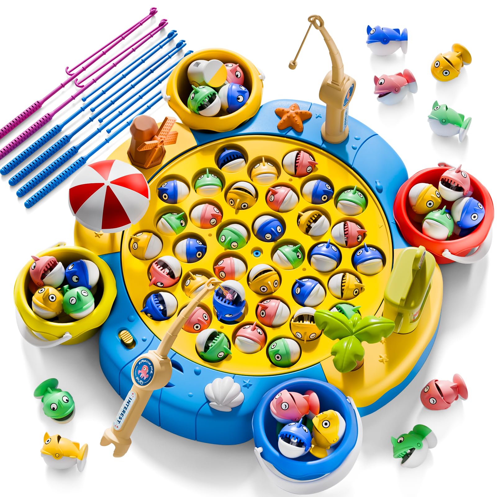 Kids Outdoor Water Table - Magnetic Fishing Game 360° Rotation -