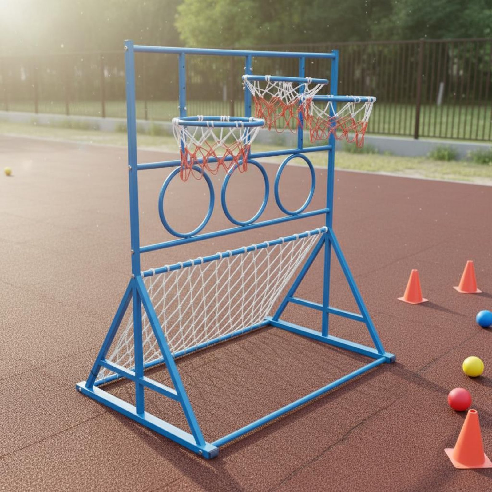 Kids Outdoor Basketball Hoop - Multi Sport Game Stand 3-in-1 Children