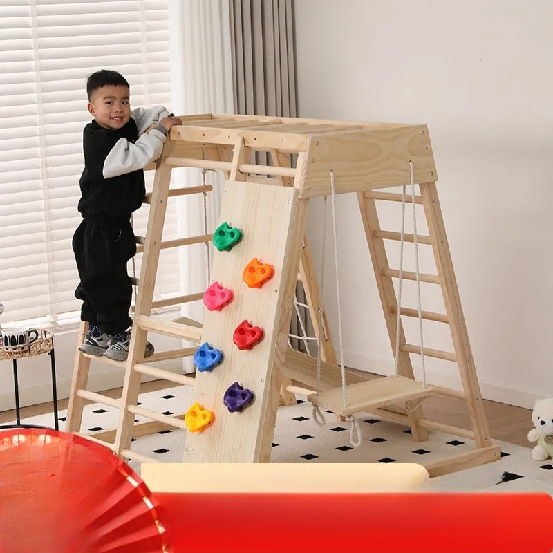 Kids Outdoor Wooden Climbing Frame - JMZ Wooden Jungle Gym Slide Climbing