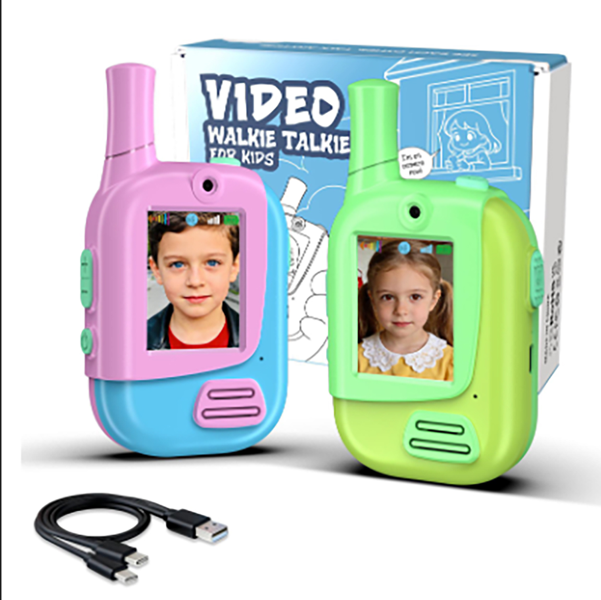 Kids Outdoor Voices - 2 Pack Rechargeable Kids Video Walkie