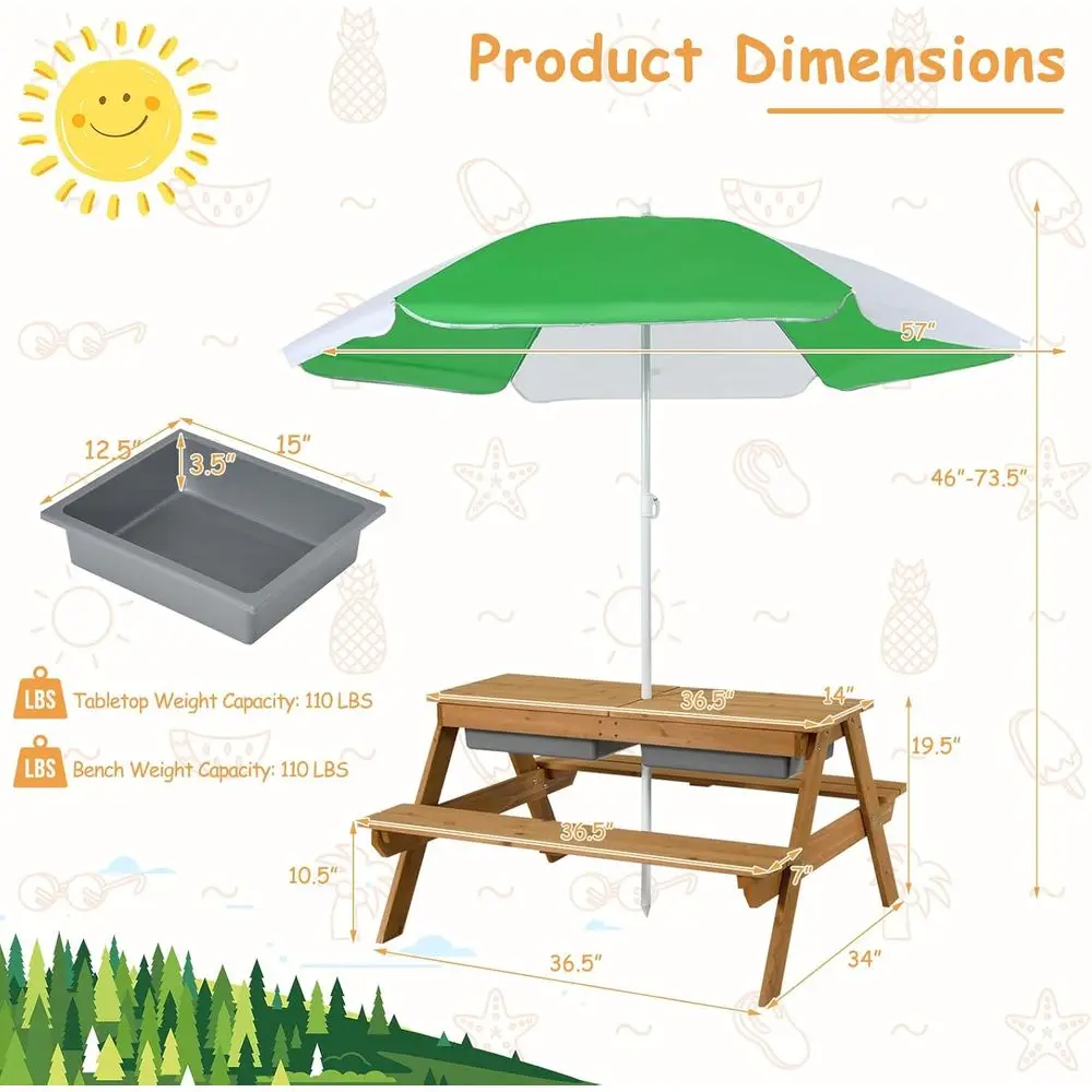 4-in-1 Wooden Sand & Water Pic - Kids Outdoor Water Table 评论和价格
