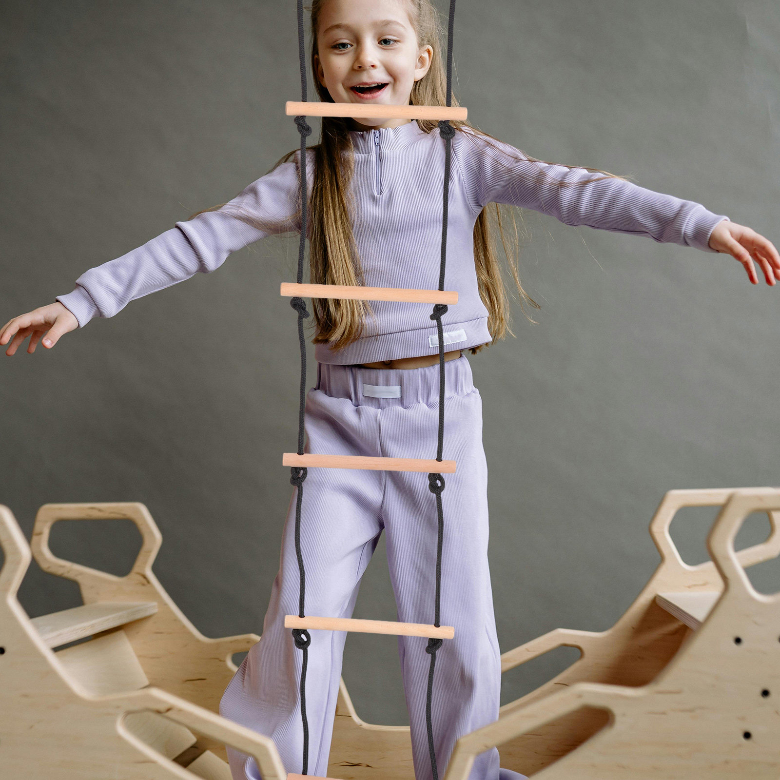 1Set Wooden Rope Ladder for Ch - Kids Outdoor Wooden Climbing Frame 评论和价格
