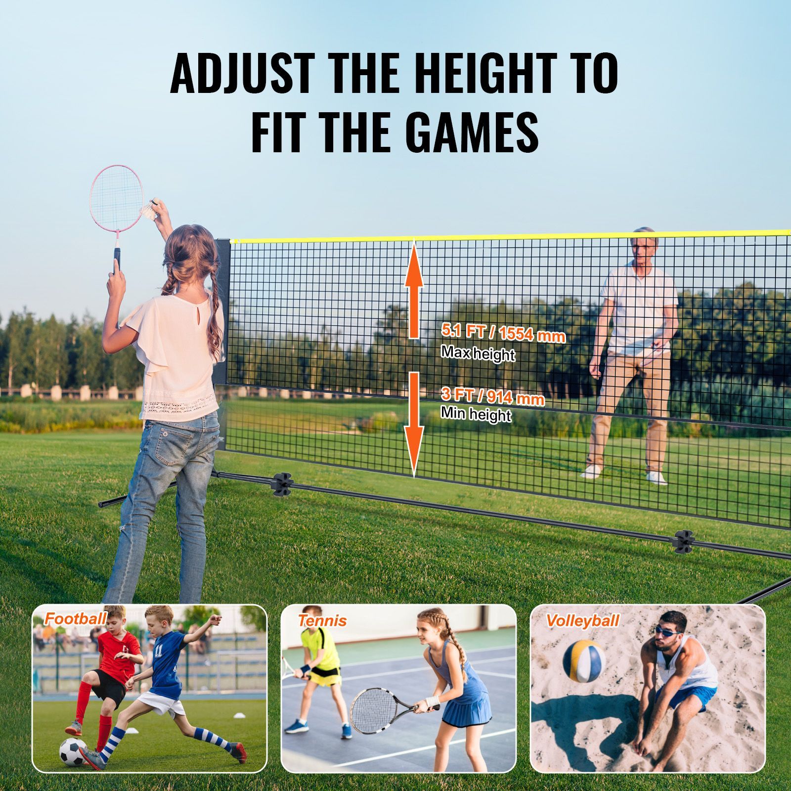 Badminton Net, Height Adjustab - Kids Outdoor Volleyball 评论和价格