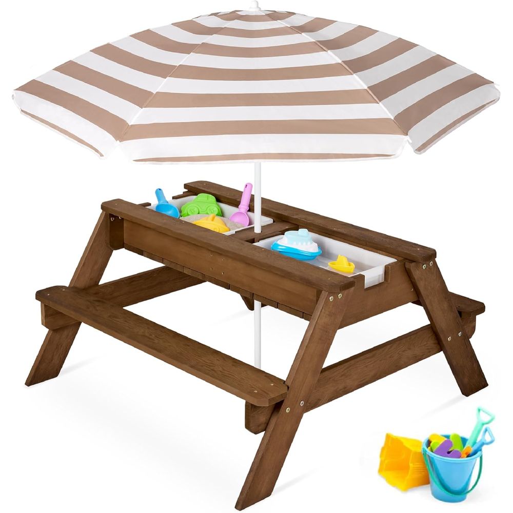 Kids Picnic Table with Umbrell - Kids Outdoor Water Table 评论和价格